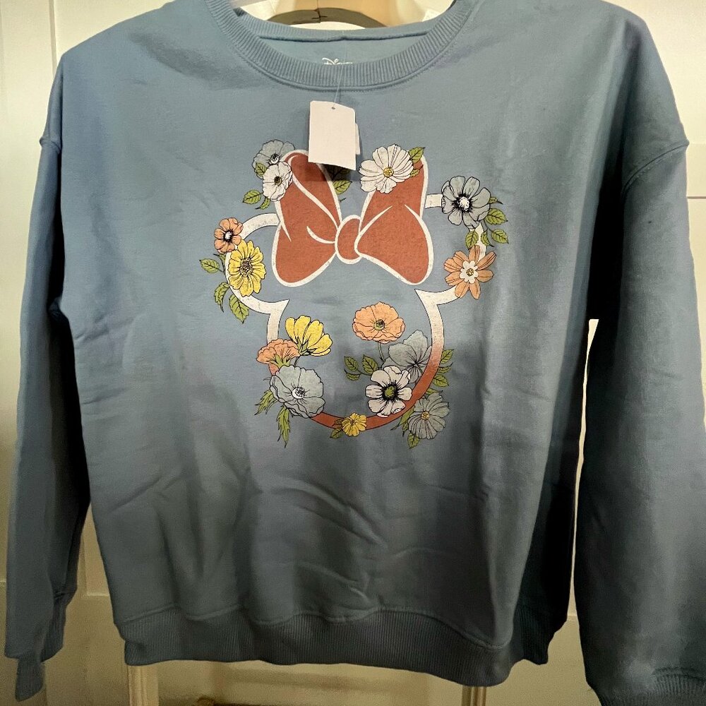 BNWT Disney Minnie Mouse floral Crewneck Sweatshirt (M) in Dusty Blue - Picture 2 of 3